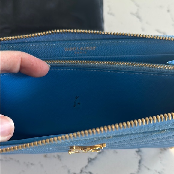 Yves Saint Laurent Blue Leather Zippy Long Wallet with Gold Logo - Picture 14 of 14